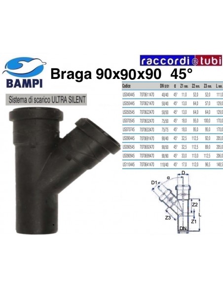 BRAGA A INNESTO ULTRA SILENT DIAM.90X90X90 45°