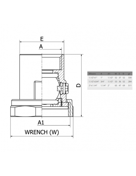 Bocchettone per Circolatore CON CHIUSURA F1"1/2 x Uscita 1" F