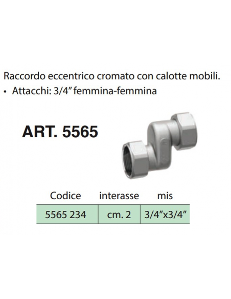 Raccordo Di Giunzione 2 CALOTTE FF 3/4X3/4 ECCENTRICO Ottone Calotta Mobile