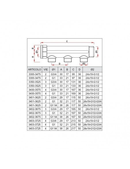 COLLETTORE FAR OTTONE CROMATO MF 3/4X24/19X4 INTERASSE mm.36 ART.3400 34