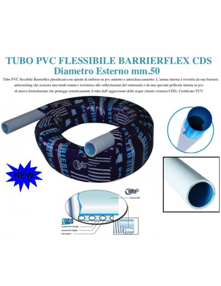 PVC FLEXIBLER ROHR DURCHMESSER 50 spiralisiert mit BARRIERFLEX MANTEL CDS Rolle 25 m