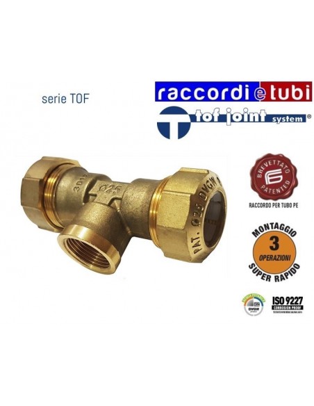 TE IN OTTONE TOF 25X3/4X25 PER TUBO IN POLIETILENE