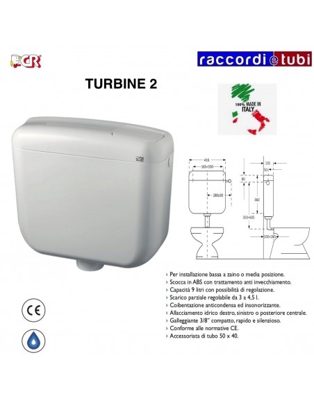ÄUSSERER KUNSTSTOFFSPÜLTANK AUS ABS TURBINE 2 TASTEN