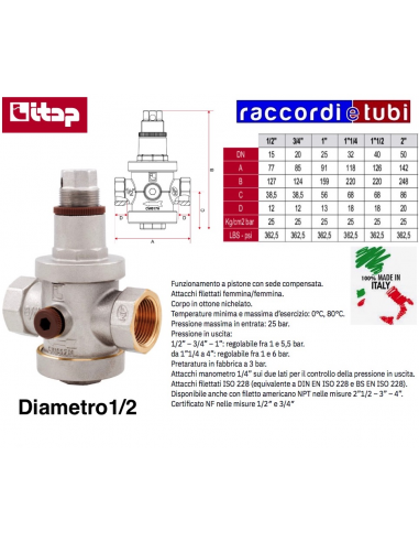 RIDUTTORE DI PRESSIONE ITAP FF 1/2 PN25 ART.143