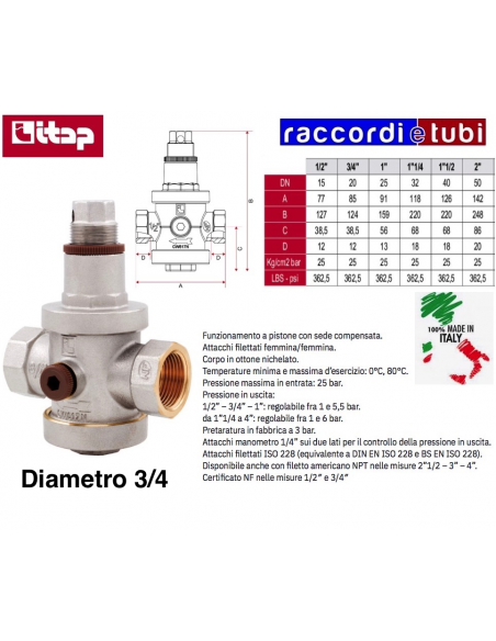 RIDUTTORE DI PRESSIONE ITAP FF 3/4 PN25 ART.143