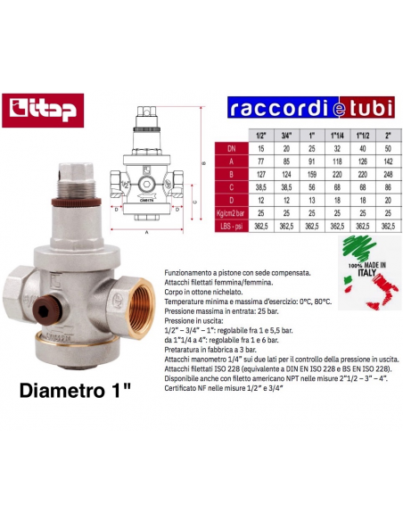 RIDUTTORE DI PRESSIONE ITAP FF 1" PN25 ART.143