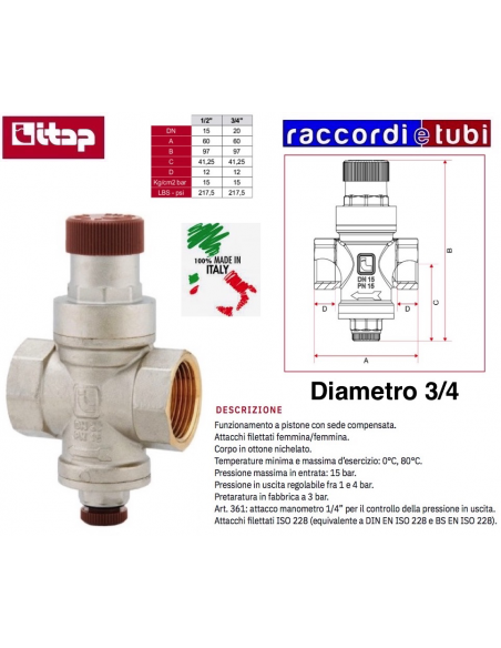 RIDUTTORE DI PRESSIONE ITAP FF 3/4 PN16 ART.361