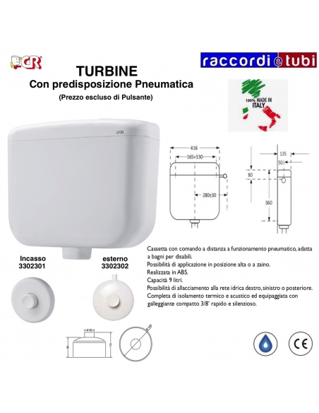 CASSETTA TURBINE PNEUMATICA ESCUSA DI PULSANTE