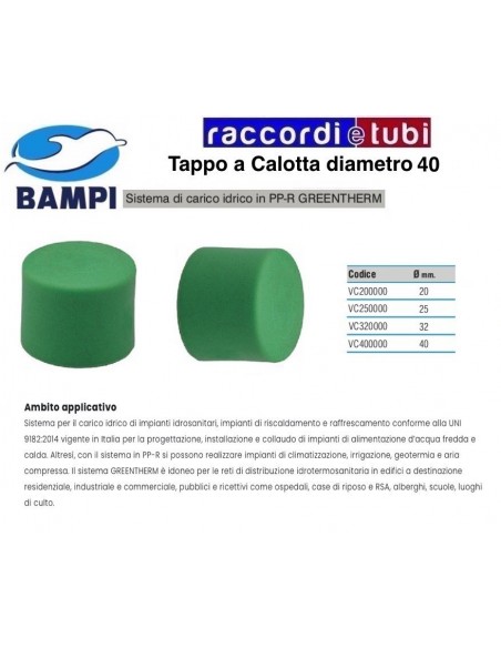 TAPPO PP-R  A CALOTTA GREENTHERM F 40
