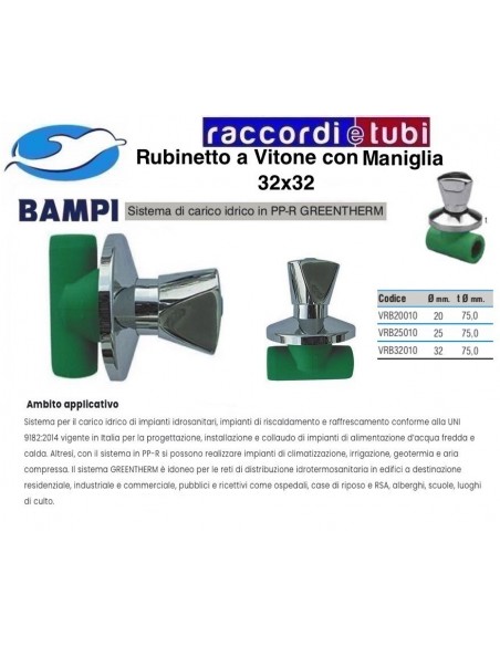 RUBINETTO INCASSO PP-R GREENTHERM 32X32 A VITONE CON MANIGLIA