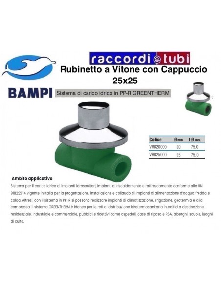 RUBINETTO INCASSO PP-R GREENTHERM 25X25 A VITONE CON CAPPUCCIO