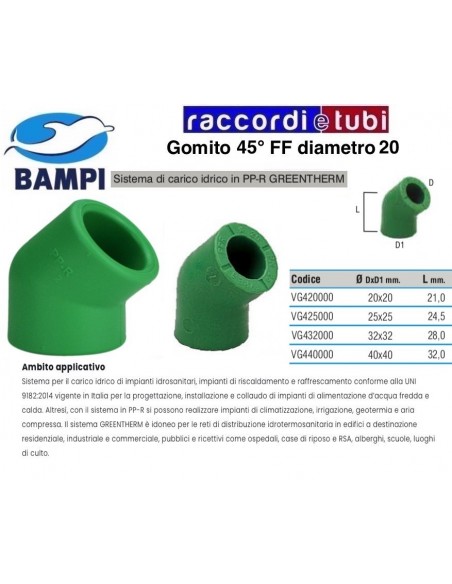 GOMITO PP-R GREENTHERM FF 45° FF 20X20
