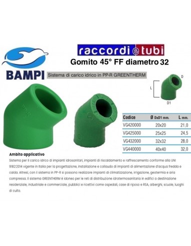 GOMITO PP-R GREENTHERM FF 45° FF 32X32