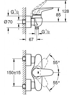 GROHE EUROSTYLE AUßENMISCHER FÜR DUSCHE 23722003 2