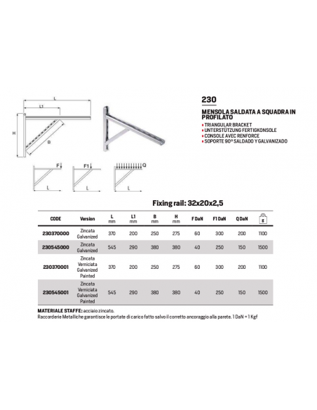 MENSOLA RM MODELLO 230545000 CM.54,5 ZINCATA