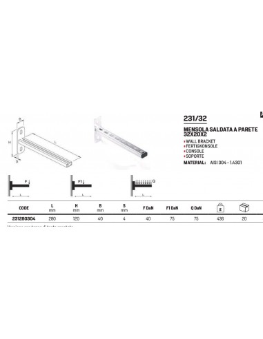 EDELSTAHLWANDHALTERUNG AUS PROFIL mm.285