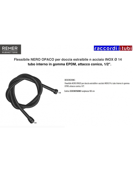 FLESSIBILE DOCCIA NERO OPACO 1/2X1/2 FF CM.150
