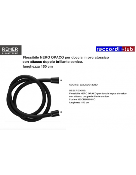 FLESSIBILE DOCCIA NERO OPACO 1/2X1/2 CM.150 ATTACCO CONICO LUCIDO