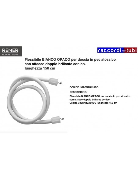 FLESSIBILE DOCCIA BIANCO OPACO 1/2X1/2 CM.150 ATTACCO CONICO LUCIDO