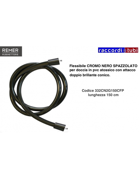 FLESSIBILE DOCCIA NERO SPAZZOLATO 1/2X1/2 CM.150 ATTACCO CONICO LUCIDO