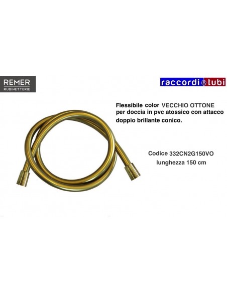 FLESSIBILE DOCCIA OTTONE VECCHIO 1/2X1/2 CM.150 ATTACCO CONICO LUCIDO