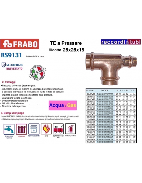 REDUZIERUNGS-MUFFE AUS KUPFER 28X28X15