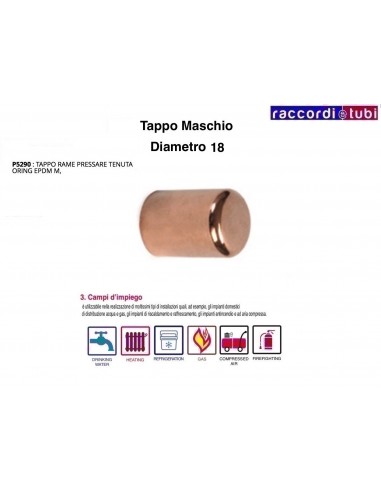TAPPO RAME A PRESSARE MASCHIO DIAMETRO 18