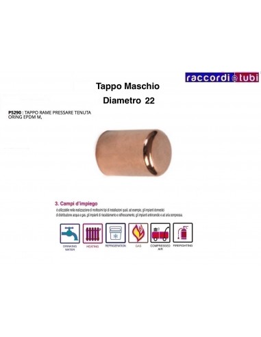 TAPPO RAME A PRESSARE MASCHIO DIAMETRO 22