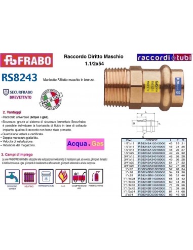 RACCORDO MASCHIO IN BRONZO A PRESSARE 54X1.1/2