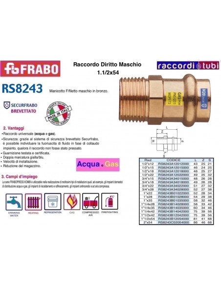 RACCORDO MASCHIO IN BRONZO A PRESSARE 54X1.1/2