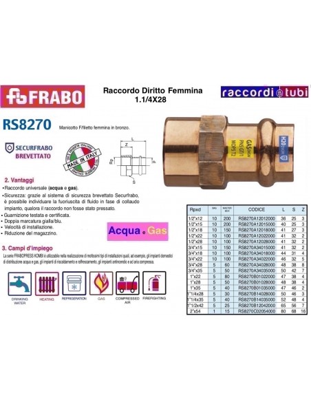 RACCORDO FEMMINA IN BRONZO A PRESSARE 28X1.1/4