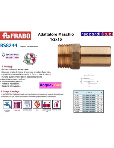 ADATTATORE MASCHIO IN BRONZO 15X1/2