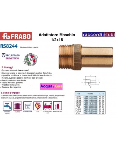 ADATTATORE MASCHIO IN BRONZO 18X1/2