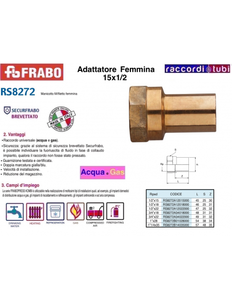 ADATTATORE FEMMINA IN BRONZO 15X1/2