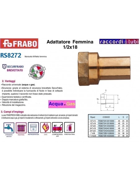 ADATTATORE FEMMINA IN BRONZO 18X1/2