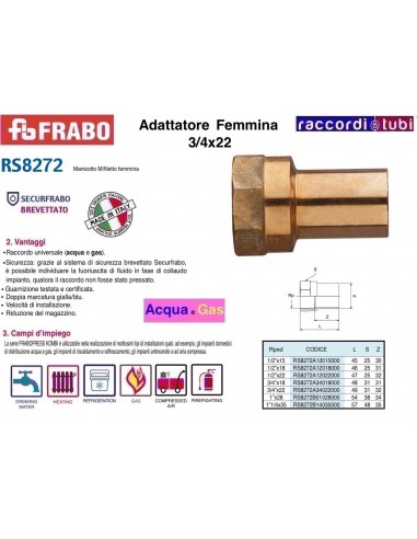 ADATTATORE FEMMINA IN BRONZO 22X3/4