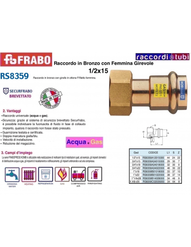 RACCORDO FEMMINA  A  PRESSARE CON GIRELLO 15X1/2