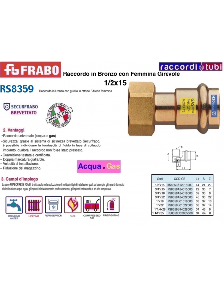 RACCORDO FEMMINA  A  PRESSARE CON GIRELLO 15X1/2