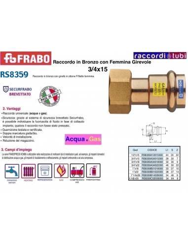 RACCORDO FEMMINA  A  PRESSARE CON GIRELLO 15X3/4