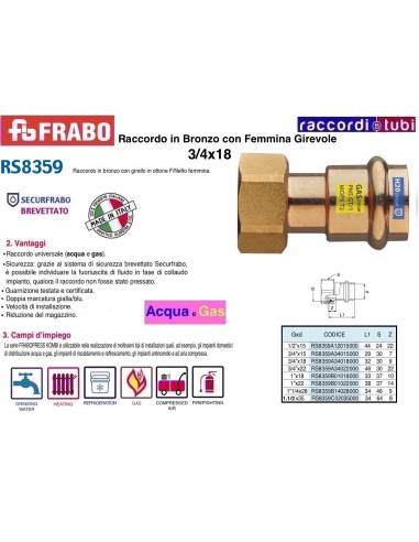 RACCORDO FEMMINA  A  PRESSARE CON GIRELLO 18X3/4