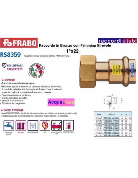 RACCORDO FEMMINA  A  PRESSARE CON GIRELLO 22X1"