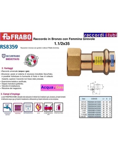 RACCORDO FEMMINA  A  PRESSARE CON GIRELLO 35X1.1/2