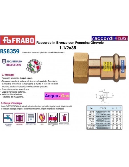 RACCORDO FEMMINA  A  PRESSARE CON GIRELLO 35X1.1/2