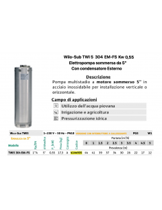 ELETTROPOMPA WILO AD  IMMERSIONE 5" TWI 304 EM-FS
