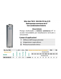 ELETTROPOMPA WILO AD  IMMERSIONE 5" TWI 504 EM-FS