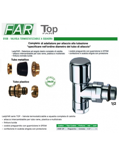 VALVOLA TOP-FAR A SQUADRA CROMATA 1/2X24/19