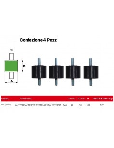 ANTIVIBRANTE 40x30mm filetto m8 Confezione 4 Pezzi SCC500019