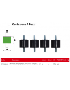 ANTIVIBRANTE 50x40mm Filetto M10 Confezione 4 Pezzi...