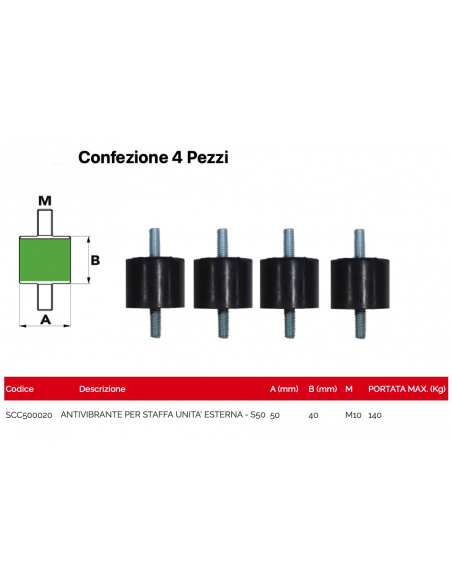 ANTIVIBRANTE 50x40mm Filetto M10 Confezione 4 Pezzi SCC500020
