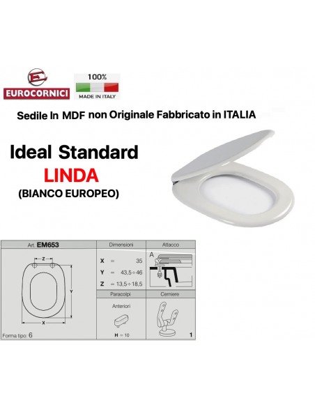 SEDILE PER WC IDEAL STANDARD LINDA BIANCO EUROPEO EM653